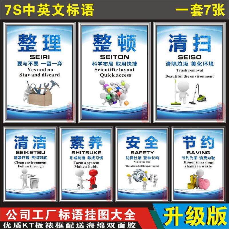 7S中英文标语6S管理标识牌工厂车间企业文化宣传挂图墙贴品质制度