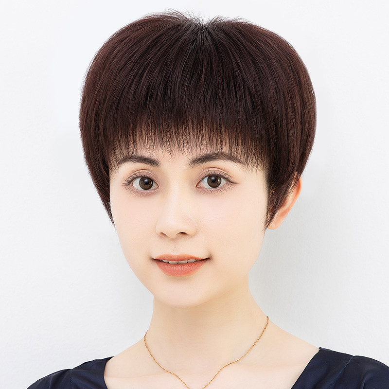 假发女短直发妈妈假发中老年女士假发真发全真人整顶发套自然夏季