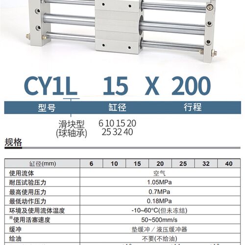 CY1L磁偶式无杆气缸长行程带导杆10/15/20/25/32/40-200500*600