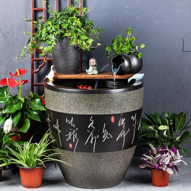 加高陶瓷大缸古法养鱼缸客厅睡莲荷花缸鱼缸陶罐流水造景老式水缸