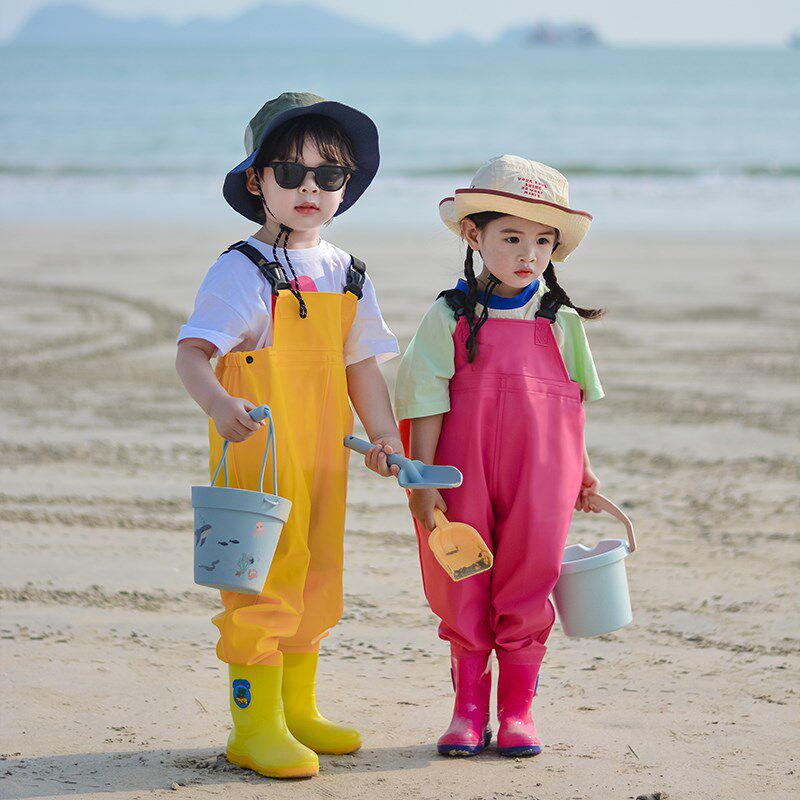 儿童玩水连体下水裤幼儿园防水衣服赶海装备男女抓鱼涉水雨裤沙滩