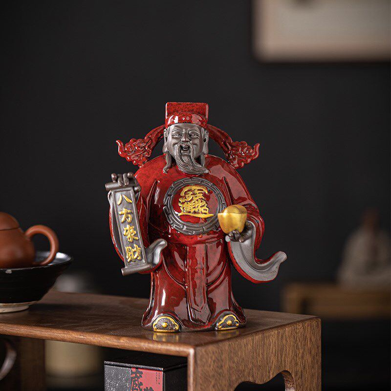 新中式财神爷摆件家用室内玄关招财文武财神店铺开业乔迁陶瓷摆设