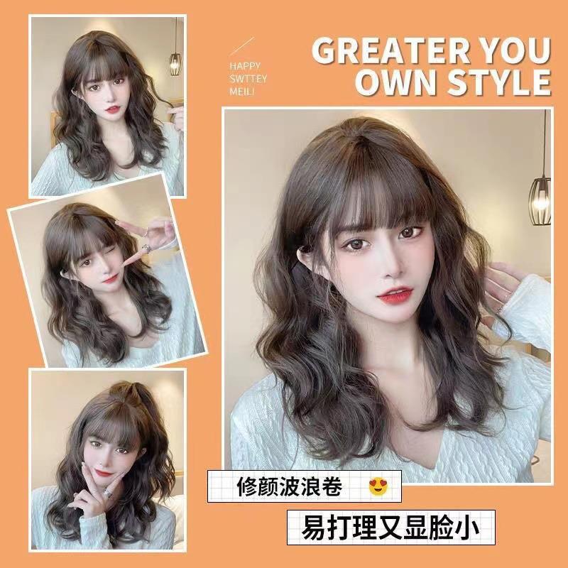 羊毛卷短发假发女自然全头套短卷发造型减龄中长发锁骨发型假发套