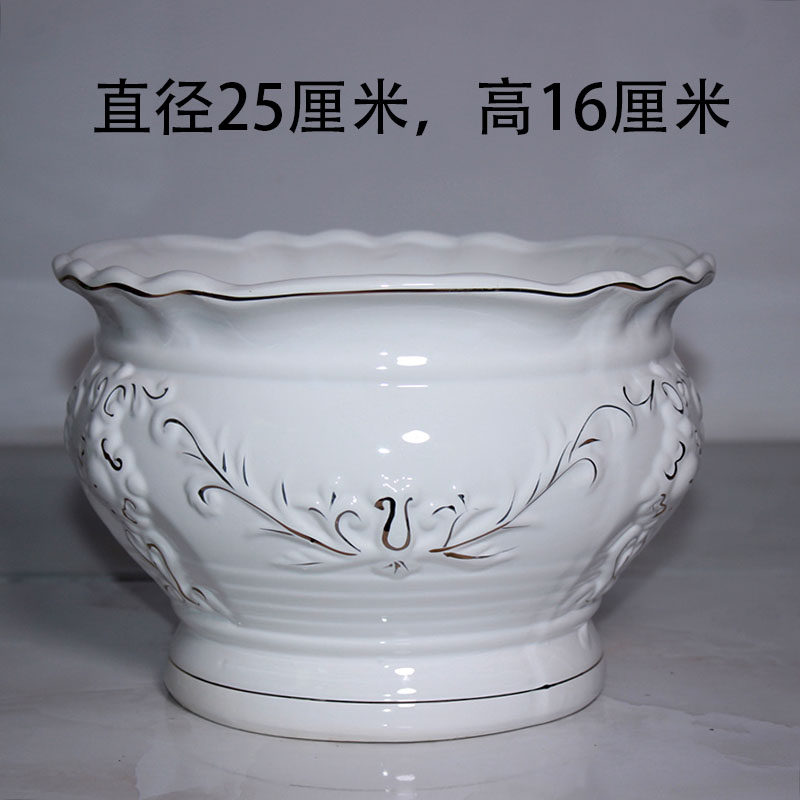欧式大码镂空客厅桌面多肉米白色陶瓷花盆绿萝兰栽精品圆形简约风