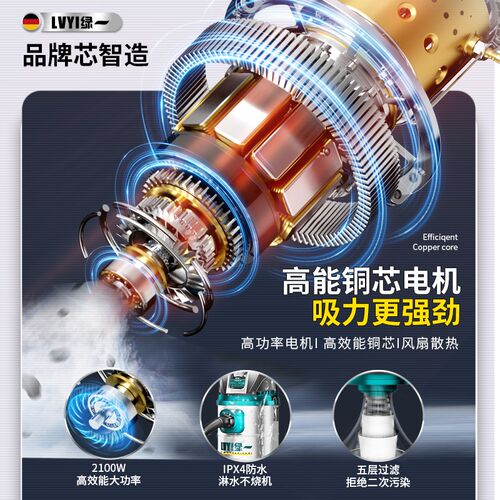 绿一吸尘器大吸力家用开荒保洁美缝专用桶式强力功率工业用吸尘器