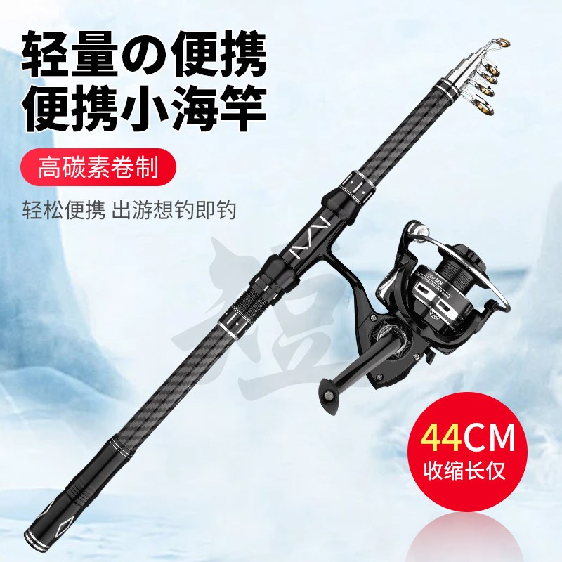 短节便携式收缩长44cm小海竿套装远投竿金属超硬海竿甩杆海杆抛竿