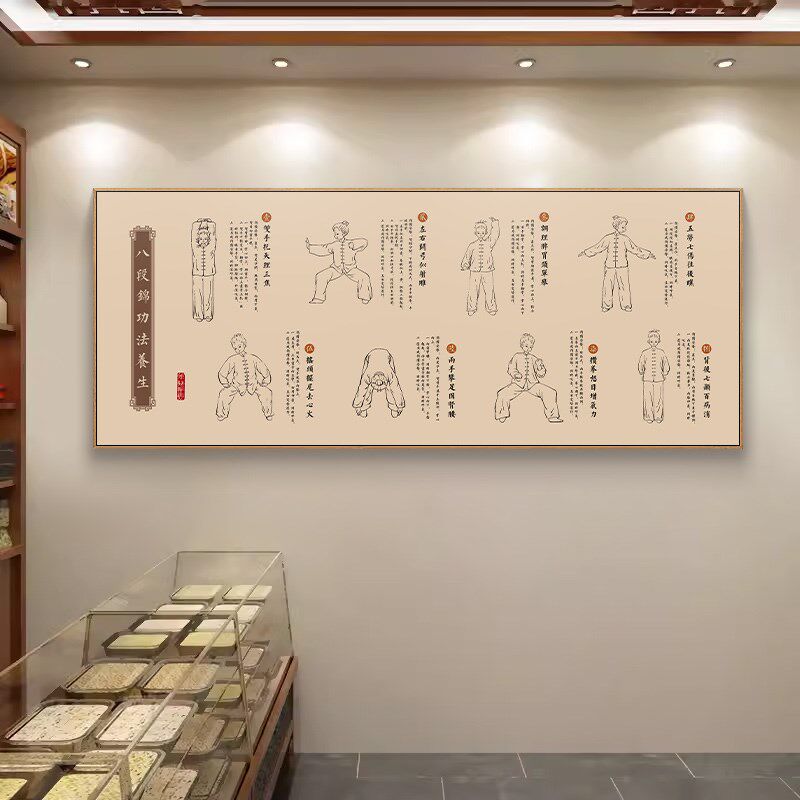 少林八段锦挂图锻炼健身气功挂画中医养生馆文化宣传展板装饰壁画