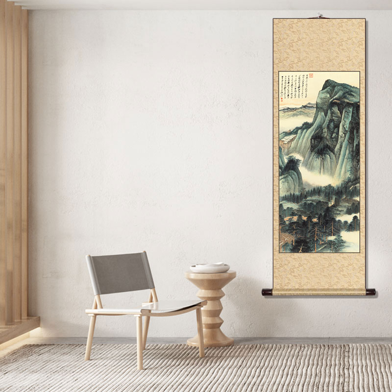 张大千山水画水墨荷花花鸟国画山水客厅卧室字画装饰画卷轴挂画