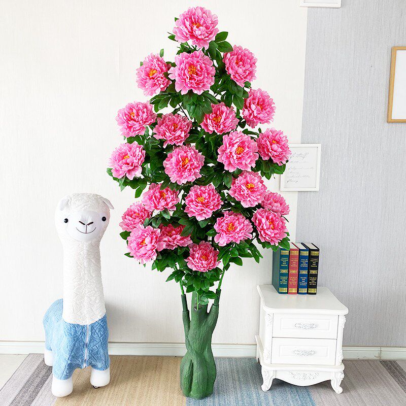 仿真牡丹花盆栽粉色客厅装饰绿植仿真花室内装饰大型落地仿生植物