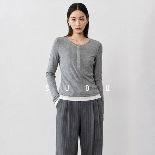 素都假两件修身内搭打底衫上衣女