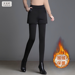 范朵町羊羔绒假两件秋冬天外穿打底裤 子 加绒加厚保暖高腰小脚裤