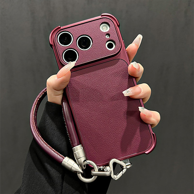 适用苹果18promax手机壳iphone16樱桃红15四角防摔14皮纹17配件13