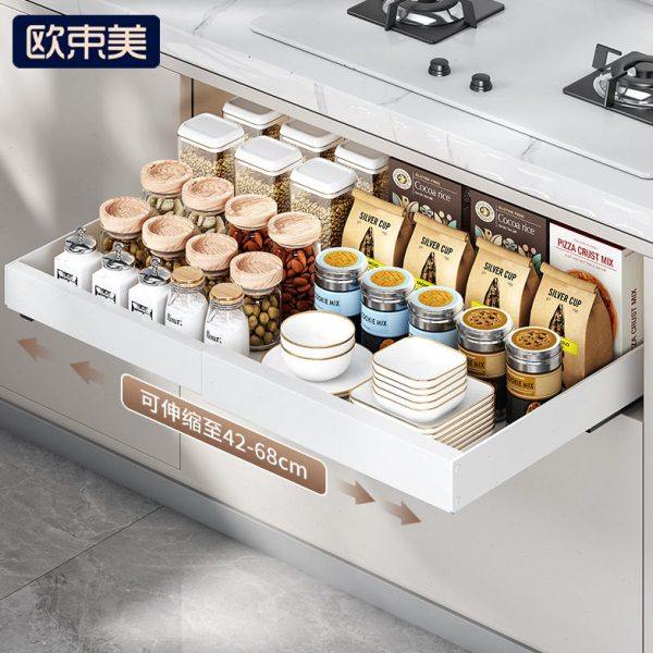 厨房可伸缩橱柜内抽屉置物架放碗碟锅具拉篮储物盒篮抽拉式收纳架,厨房/烹饪用具,厨房抽屉置物架,淘宝优惠券,粉丝福利购,淘宝优惠卷