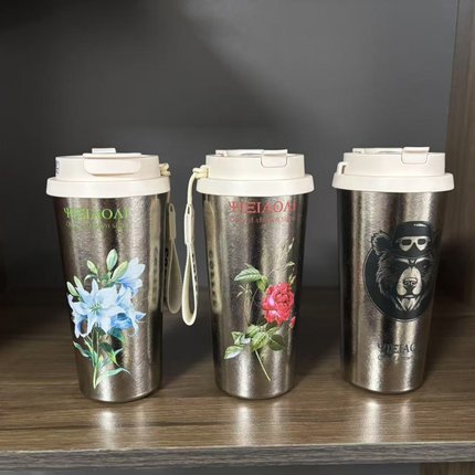 纯钛咖啡杯内外纯钛新款保温水杯车载大容量吸管外带随行钛杯子