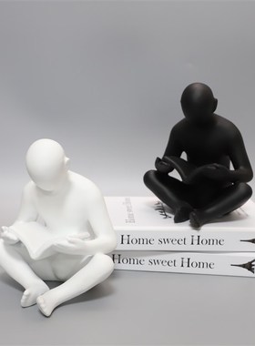 简约树脂低头看书人物摆v件售楼处样板间家居客厅桌面装饰品