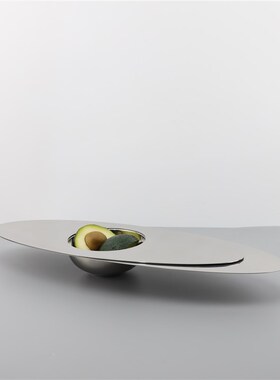 欧式简约创意不i锈钢银色椭圆星际托盘客厅玄关书房卧室家居装饰