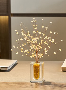 轻奢高档水晶发财树客厅酒柜装饰品摆件玄关书房办V公桌面乔迁送