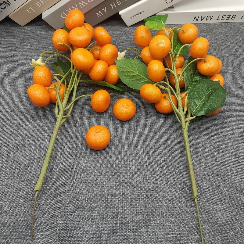 仿真桔子模型 假桔子荔枝串水果树枝植物墙装饰插枝橱窗装饰道具
