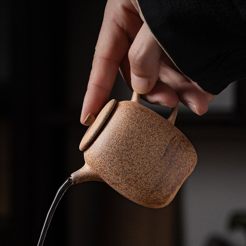 老岩泥粗陶复古茶壶手把壶