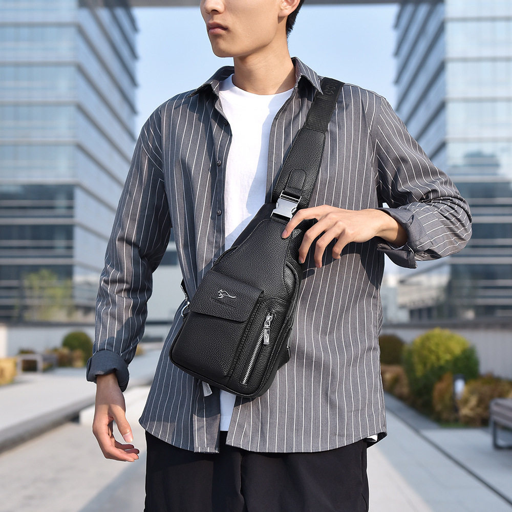 仅亏一天新款 男包真皮胸包男士头层牛皮斜挎包时尚休闲背包荔枝