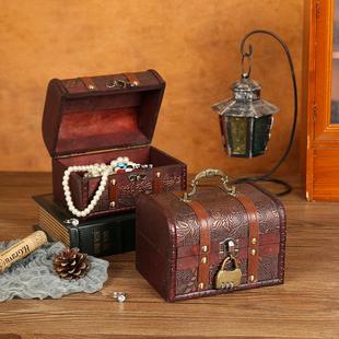 欧式复古木质收纳盒儿童百宝箱带锁可提古风桌面化妆品首饰储物盒