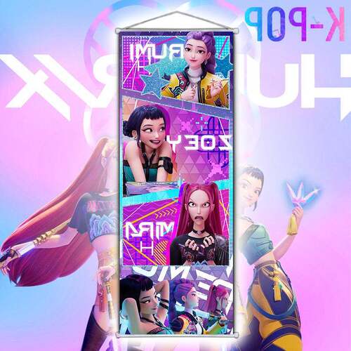 K-POP猎魔女团人物海报桃皮绒卷轴布挂画个性创意多巴胺风装饰画