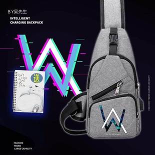 艾伦沃克男女学生电音alan walker周边胸包单肩背包斜挎包休闲ww