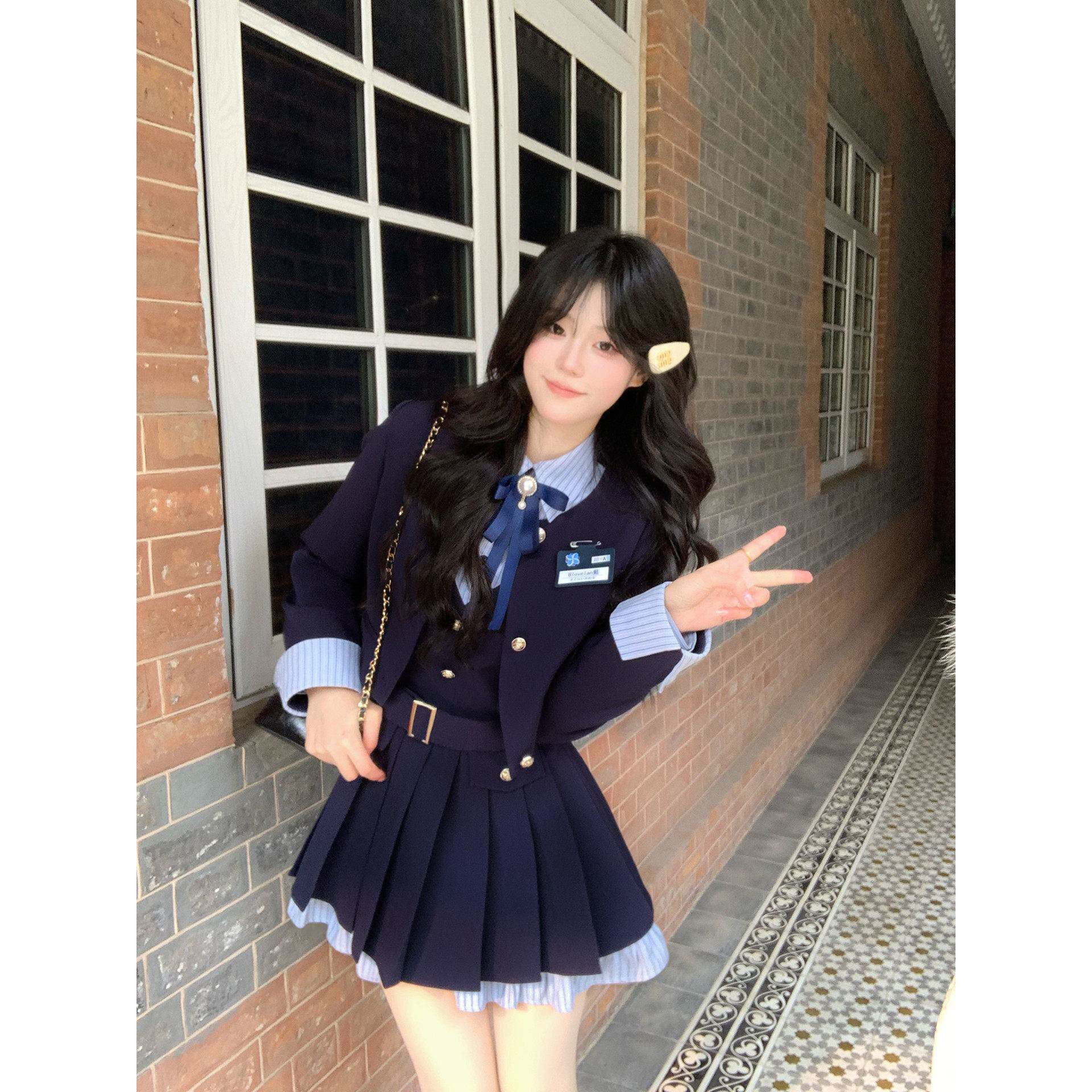 学院风jk制服套装女秋季小个子穿搭西装外套假两件连衣裙子两件套