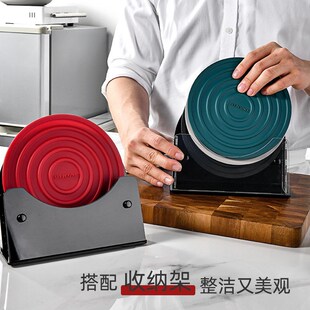 硅胶隔热垫耐低高温带收纳底座防烫锅垫餐盘碗碟杯子易清洗餐桌垫