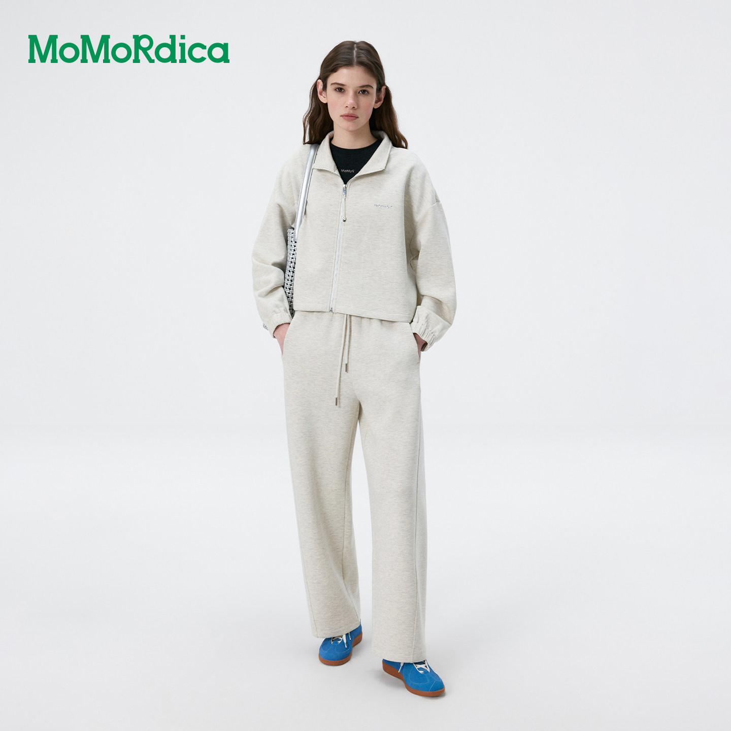 Momordica休闲卫衣套装女新款宽松拉链开衫外套搭配直筒休闲长裤