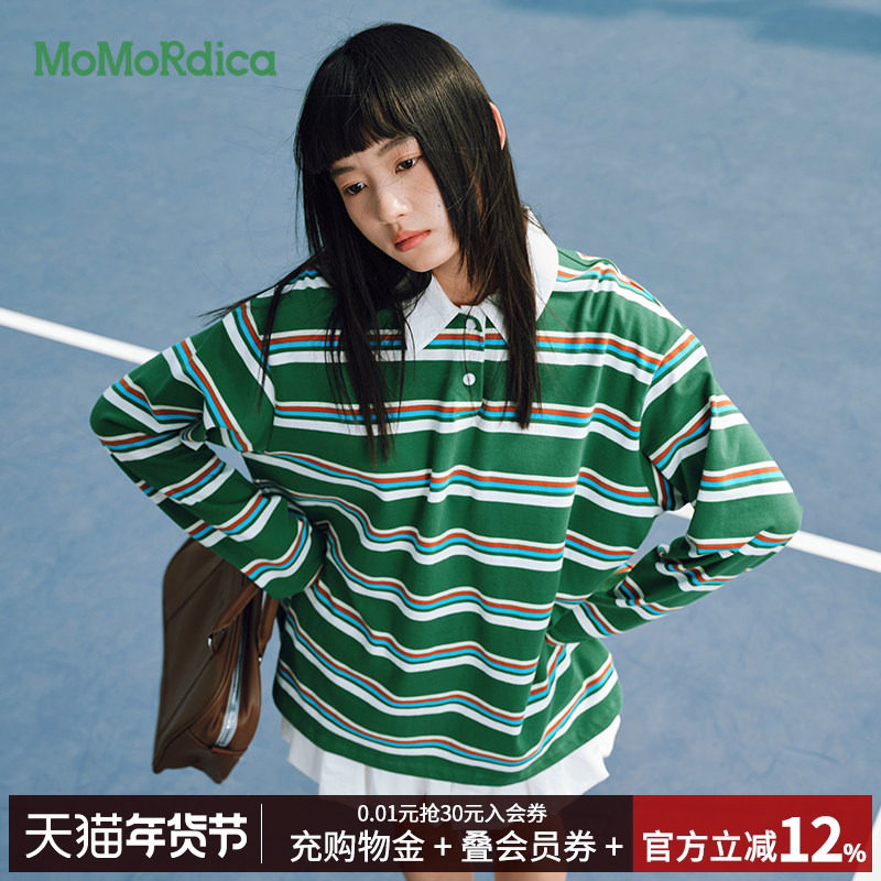 【清仓】Momordica新款2025秋季长袖POLO衫翻领宽松休闲条纹上衣,女装/女士精品,POLO衫,淘宝优惠券,粉丝福利购,淘宝优惠卷