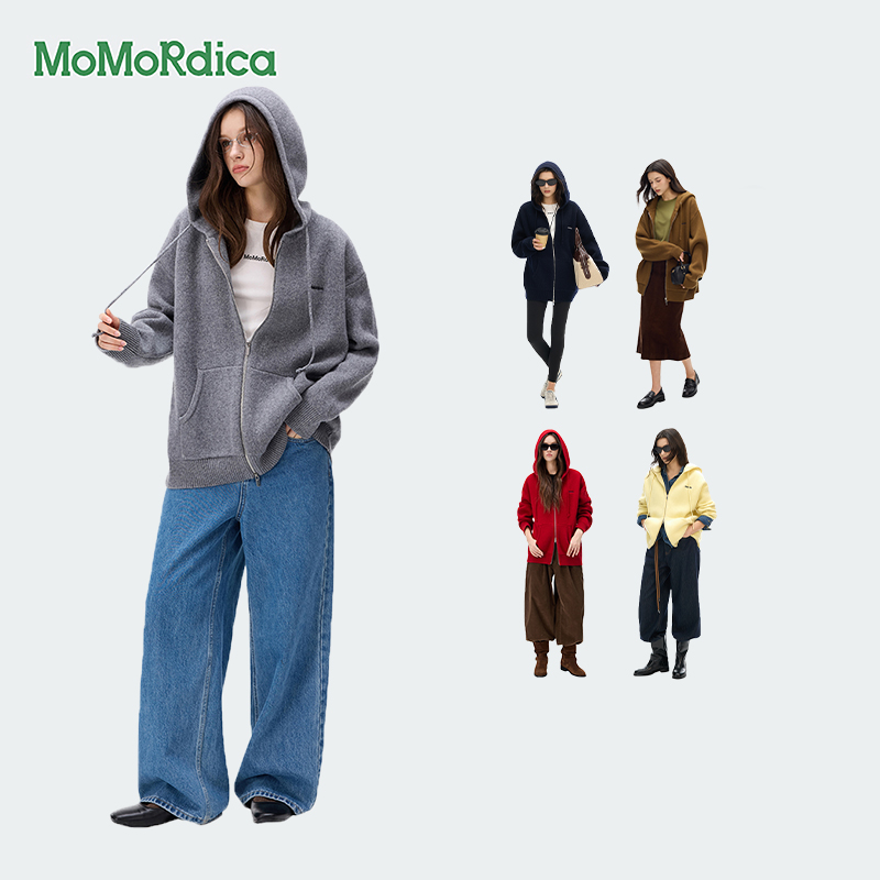 【所有女生的衣橱直播间】100%绵羊毛Momordica连帽大袋毛衣外套