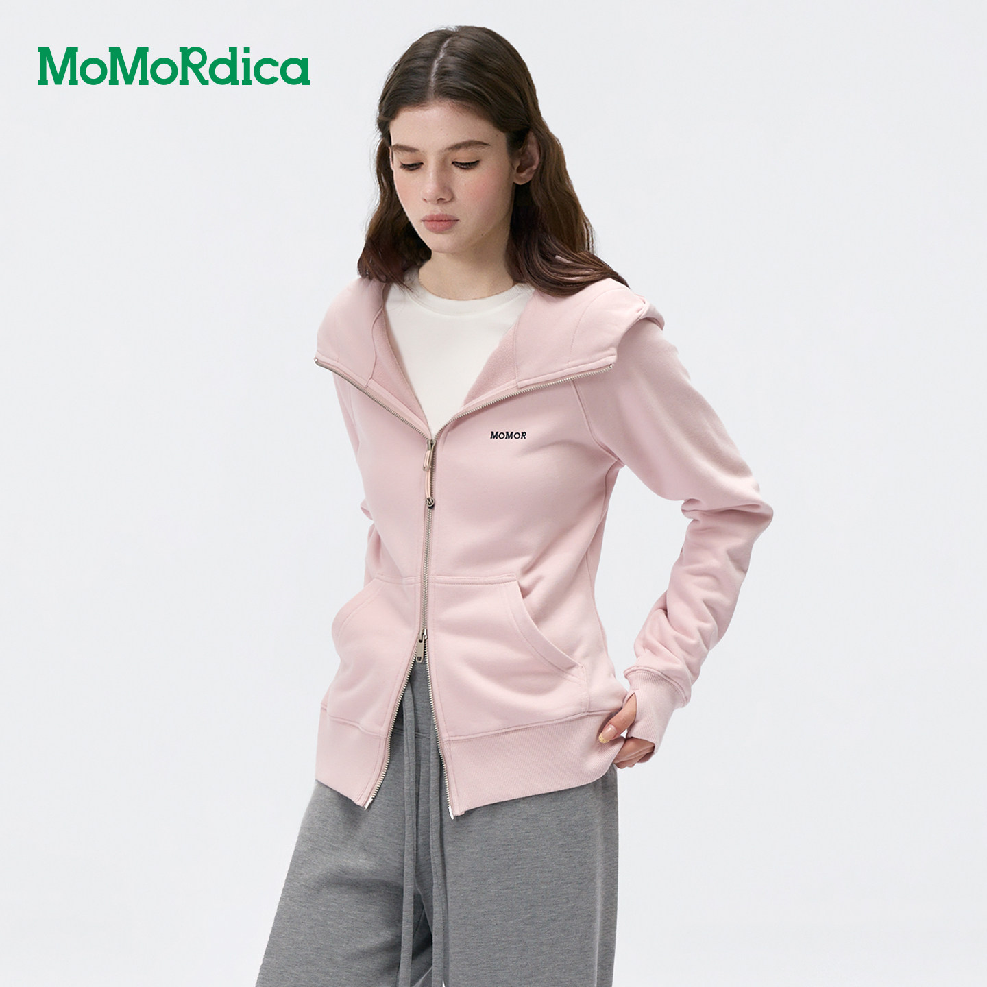 MoMoRdica 2026春新款连帽休闲外套/百搭休闲长裤同色运动套装女