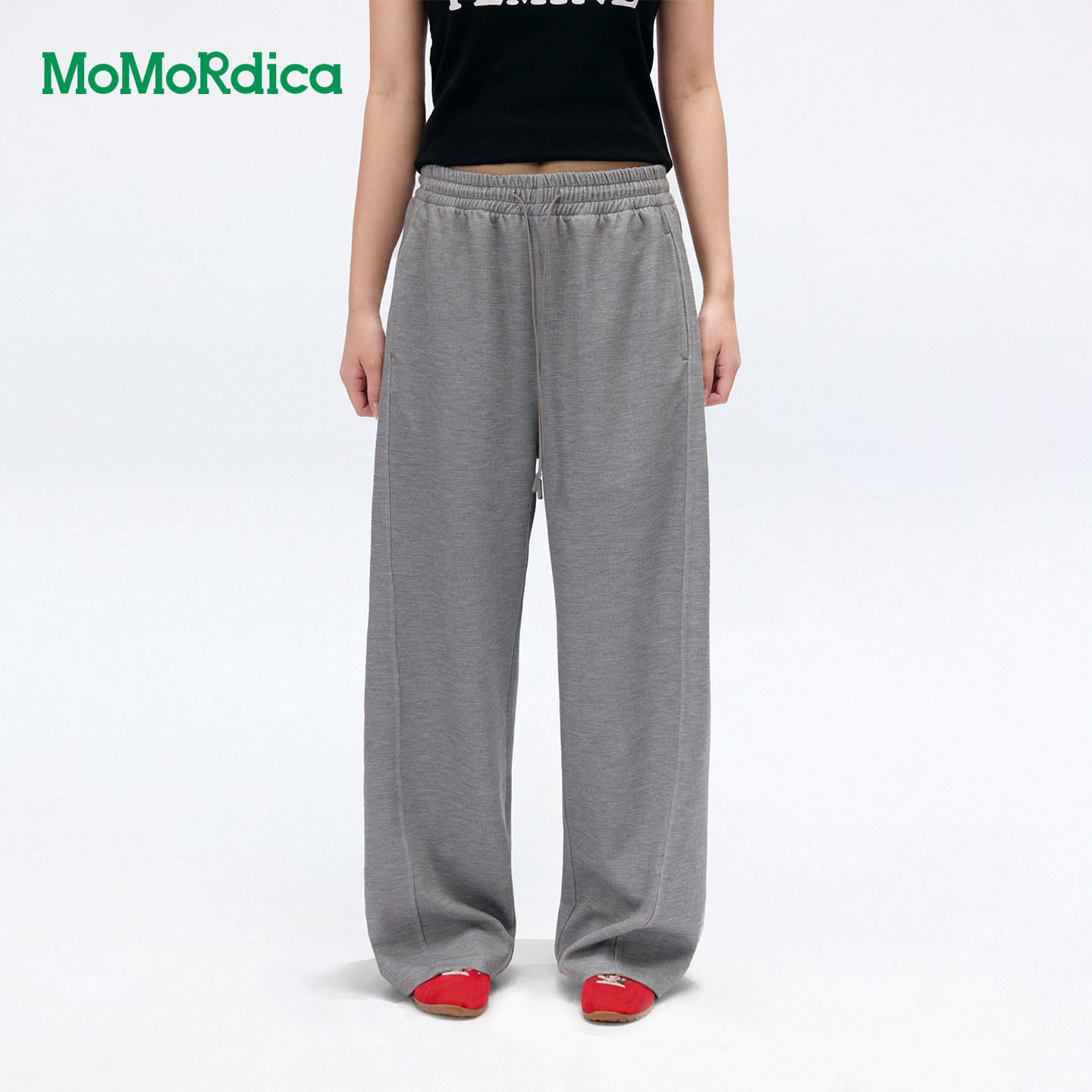 Momordica26新款休闲通勤百搭运动感弹力细腰绳休闲长裤弯刀裤女