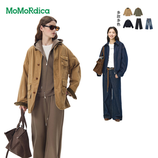 百搭男女同款 Momordica女生新款 夹克 猎装 牛仔外套 阔腿牛仔长裤