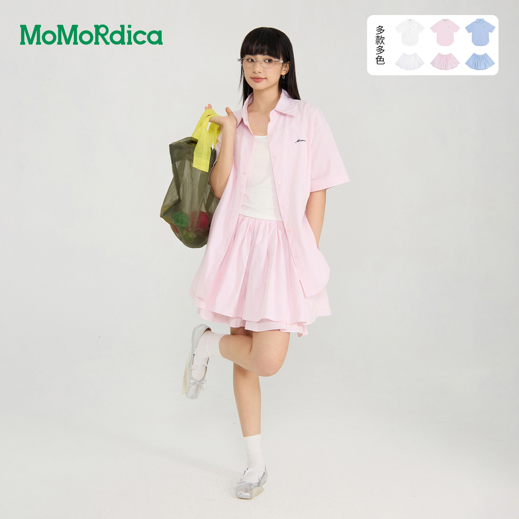 Momordica 短袖衬衣/休闲短裙