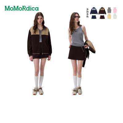Momordica时尚撞色休闲卫衣外套/百搭提花毛衣背心/A摆短裙显瘦