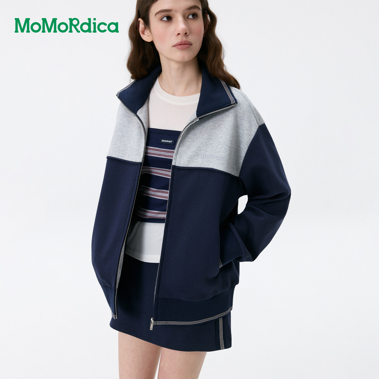 Momordica撞色拼接卫衣外套