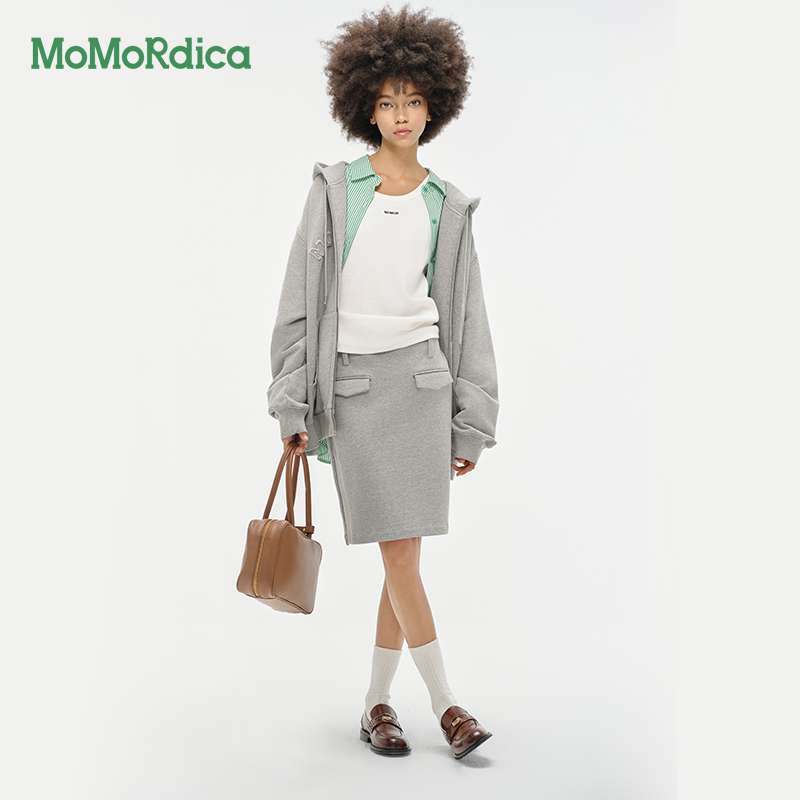 Momordica新款2025夏季纯棉半身裙后开叉H型中腰高级感铅笔短裙女