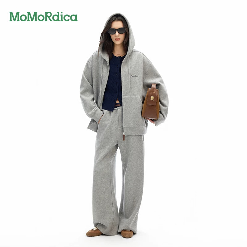 Momordica运动开衫连帽卫衣外套/撞色摇头直筒休闲长裤/圆领毛衣