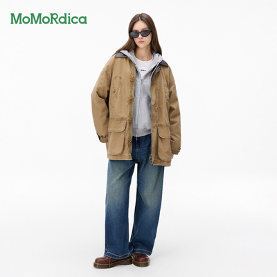 Momordica新款2025冬季撞色加厚夹克羽绒翻领中长款宽松中性外套