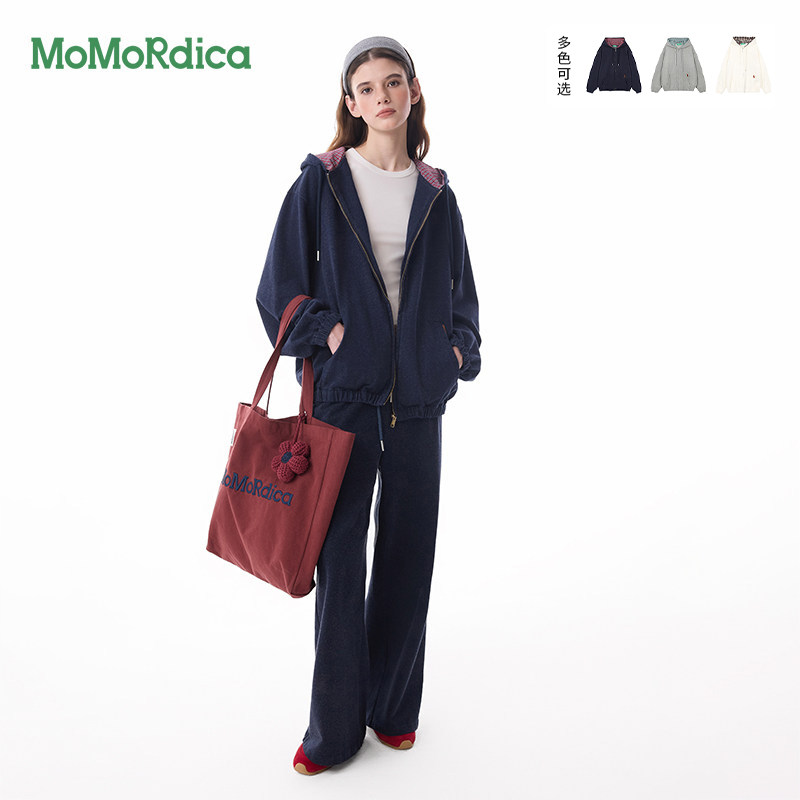 Momordica秋冬新款格子帽衫外套