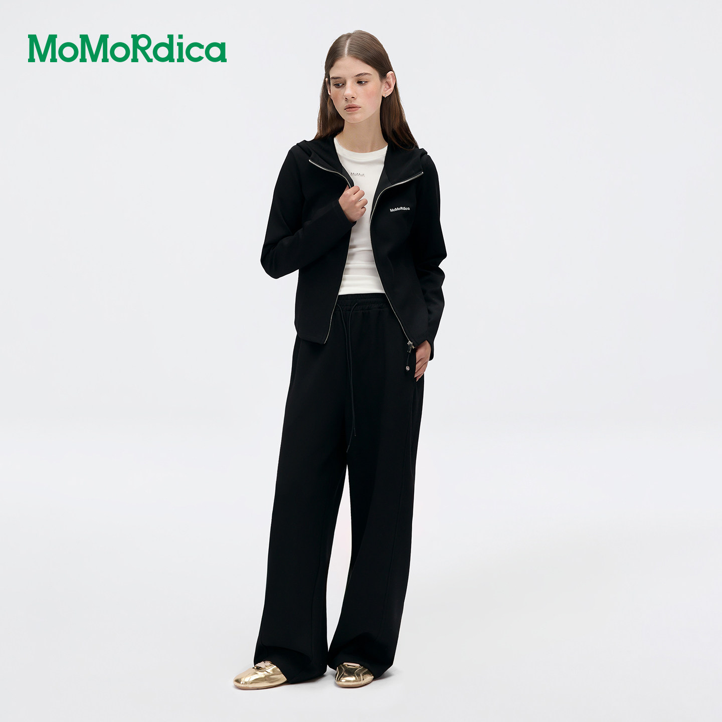 Momordica2026新款连帽修身开衫长袖外套/休闲长裤时尚卫衣套装女