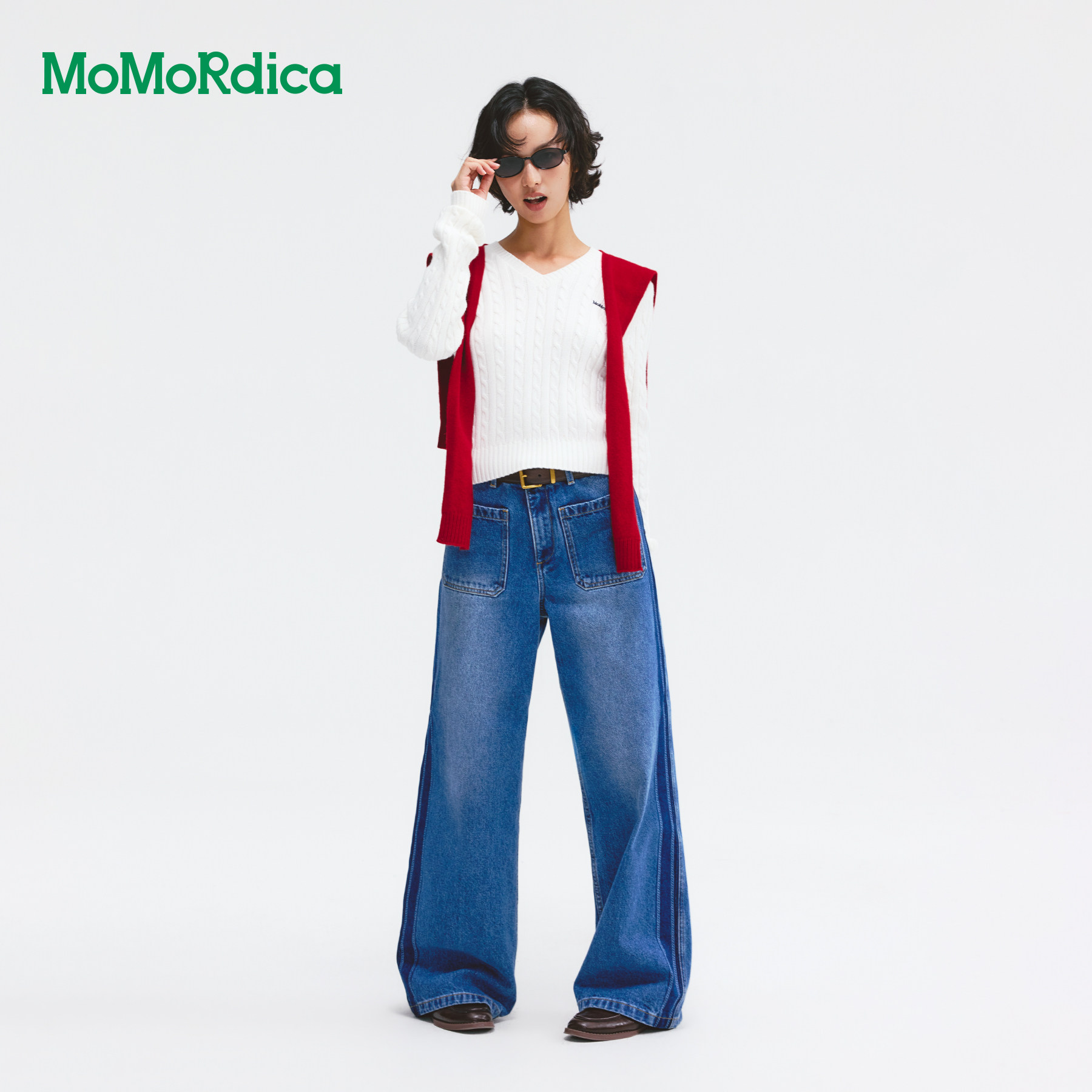 Momordica直筒牛仔裤2026秋季新款深色系高腰显瘦洗水牛仔裤女款