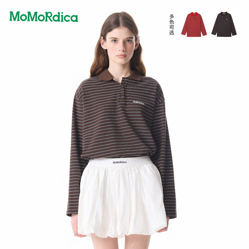MoMoRdica条纹长袖复古POLO衫