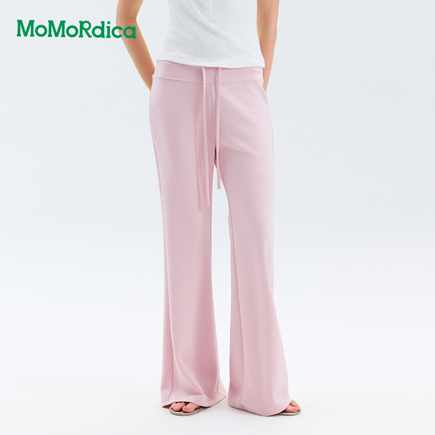 Momordica喇叭豆乳裤夏新款休闲莫代尔抽绳松紧腰微喇休闲长裤女