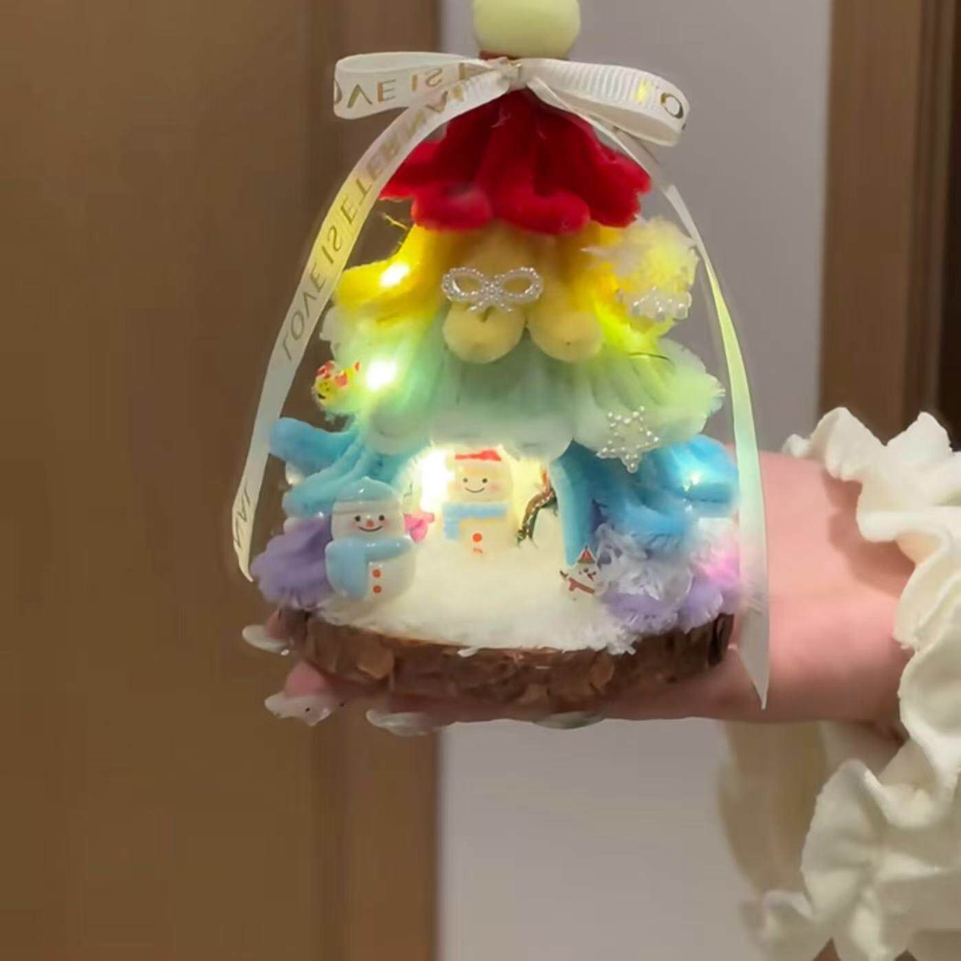 圣诞节发光彩虹圣诞树屋手工DIY材料包雪花摆件礼物驾车个人用品