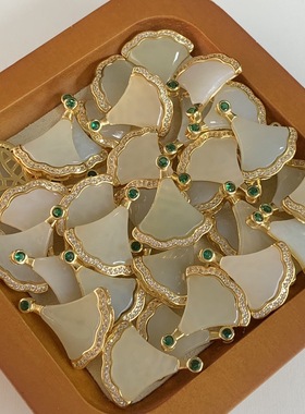 实拍正品天然和田玉高级复古气质扇形吊坠925银镶山料玉石饰