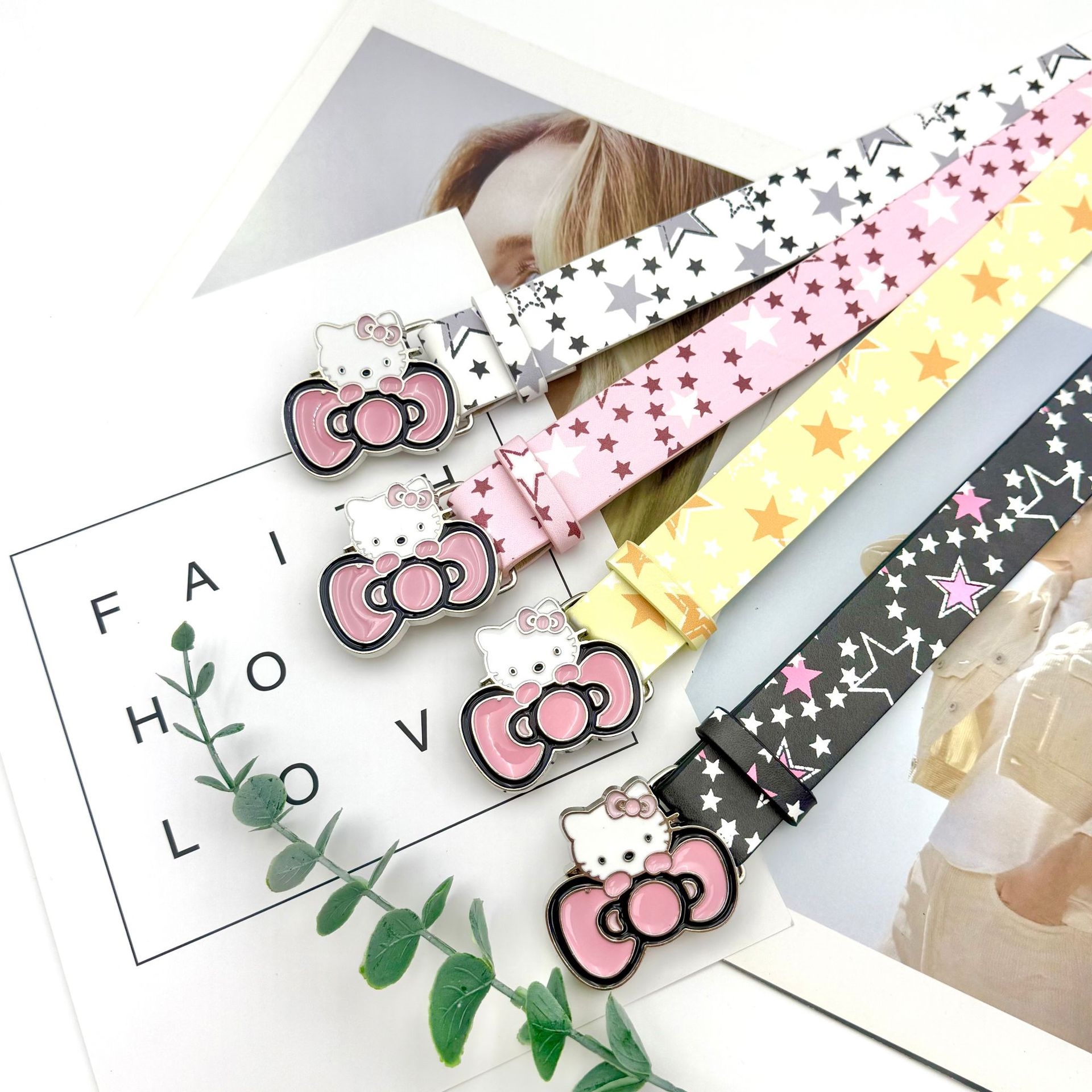 新款满天星腰带女粉色领结KT扣皮带腰带女y2k装饰搭配牛仔裤短裙