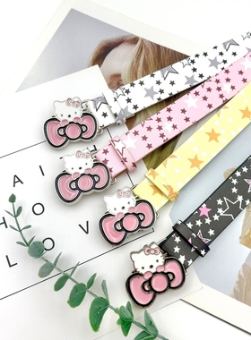 新款满天星腰带女粉色领结KT扣皮带腰带女y2k装饰搭配牛仔裤短裙